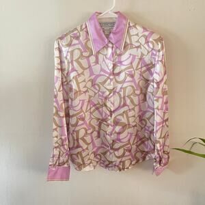 Vintage Starington Silk Blouse Women 2 Alphabet Print Top Casual Chic Feminine